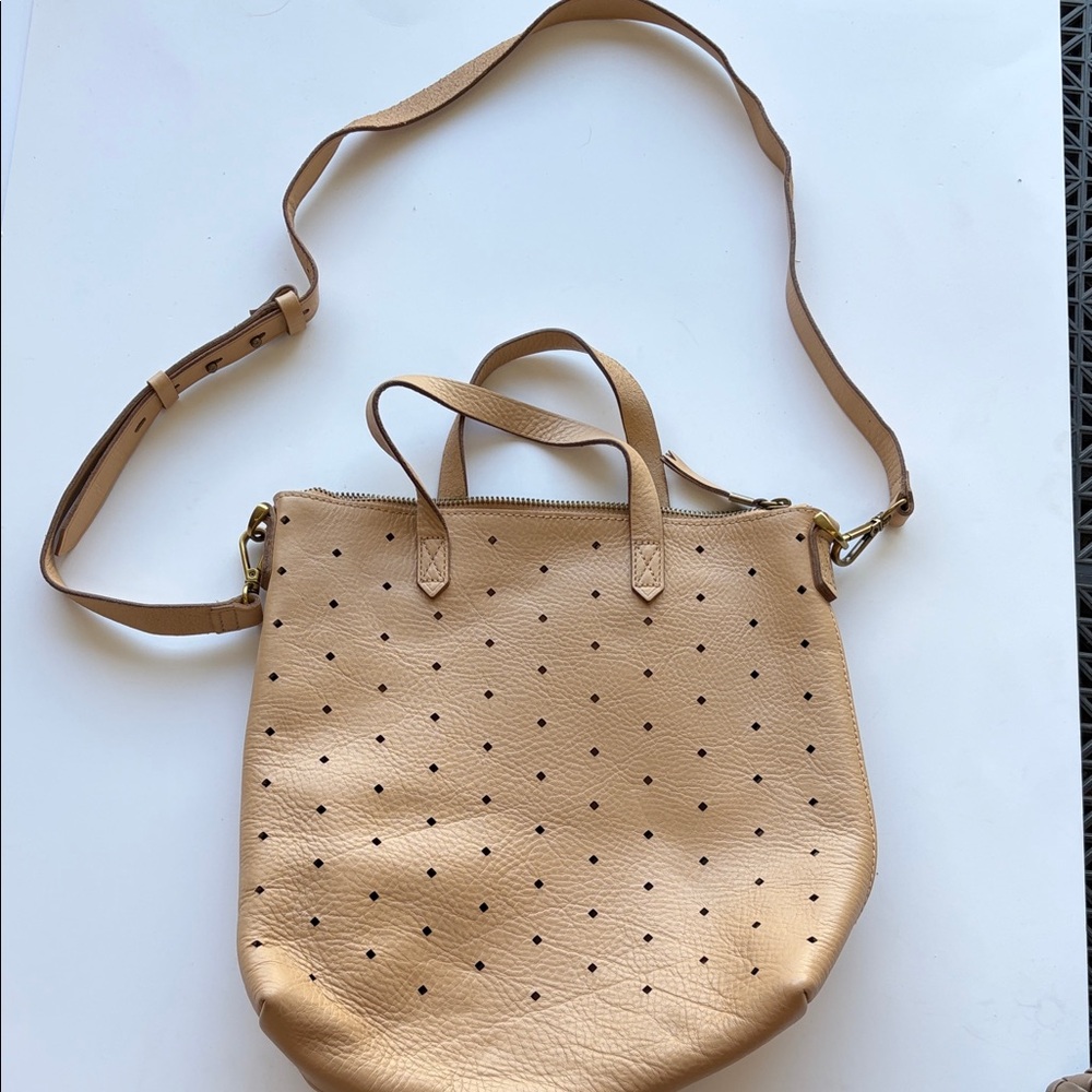 Madewell Tan Perforated Leather Tote with Adjustable Strap
